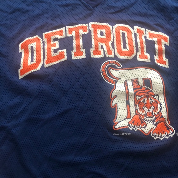 Vintage Detroit Tigers MLB Logo 7 blue mesh shirt - Picture 3 of 5